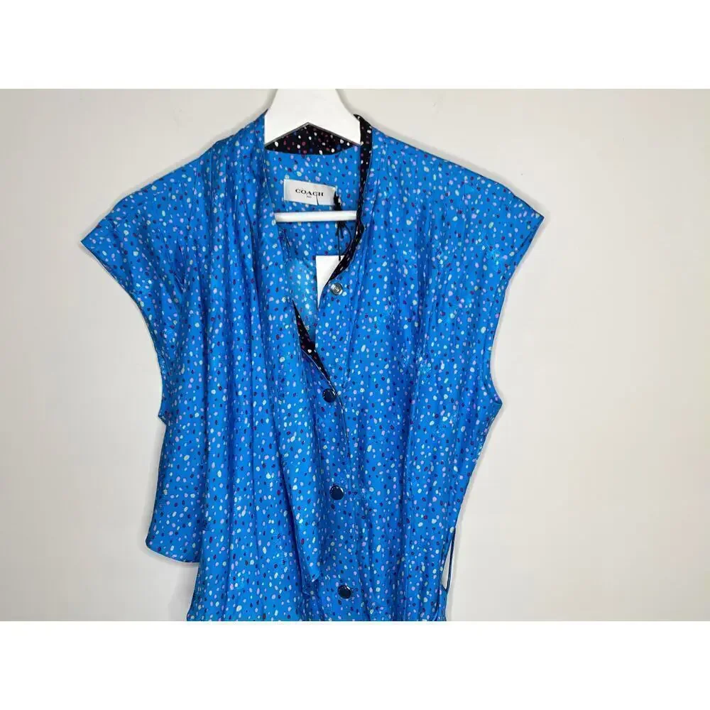 NWT Coach Dot Sleeveless Silk Belted A-line Dress Women's Size 6